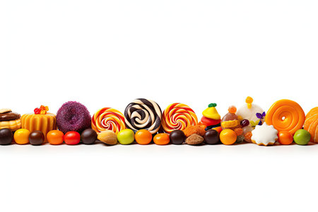 Halloween candy banner on black background top view with space for textの素材
