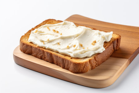 Cream cheese on toasted bread white background selective focusの素材