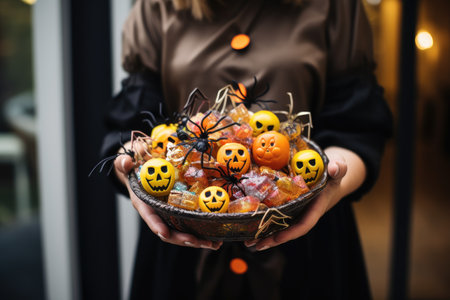 Orange Halloween Candy with a Spooky Backgroundの素材