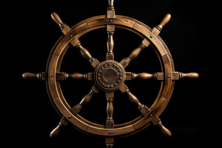 Isolated ship steering wheel on white backgroundの素材