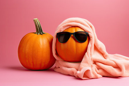 Luxurious Halloween and Thanksgiving decoration formed by vivid pumpkins gourds and mumsの素材