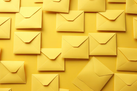 Yellow envelopes seen from above used for mailingの素材
