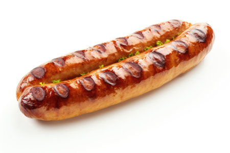 White background with grilled bratwurstの素材