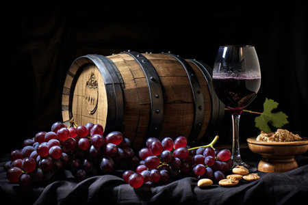 Aged wine from a barrel and grapesの素材