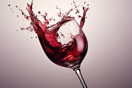 Red wine splashing on a glassの素材