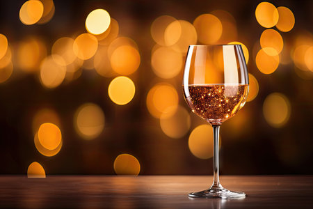 Light bokeh in background behind wine glassの素材
