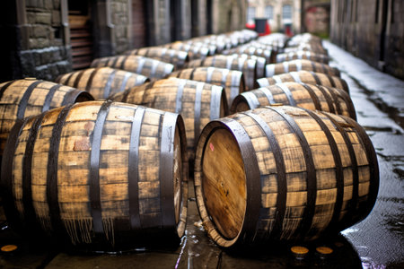 Unused Scotch whisky barrels originally held American whiskiesの素材