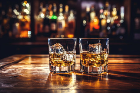 Whiskey glasses on barの素材
