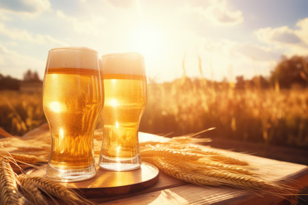 Sunlight on table with beerの素材