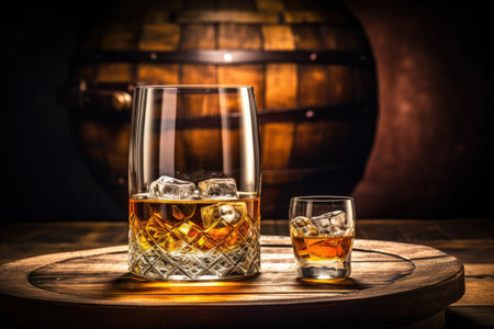 Whiskey glass and barrel Copy space availableの素材