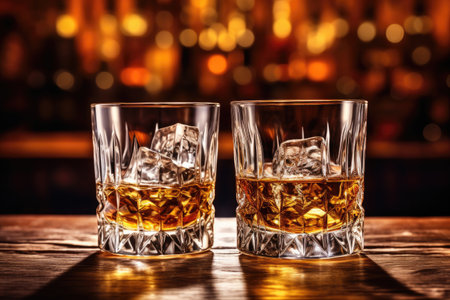 Whiskey glasses on barの素材