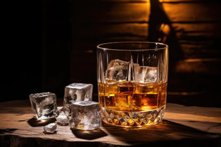 Whiskey with ice by old barrelsの素材