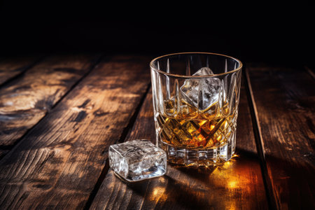 Whiskey on table with iceの素材