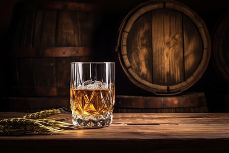 Whiskey on oak barrel rye bunch Distillery conceptの素材