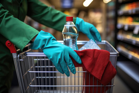 Wiping gloves with alcohol spray cleaning cart handles for Covid 19 protectionの素材
