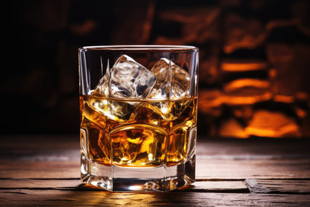 Whiskey on rustic background Whiskey with ice Whiskey or brandy Selective focusの素材