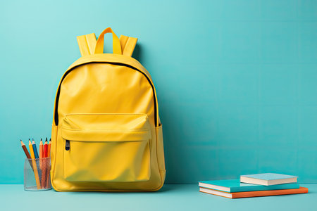 Back to school themed flat lay with school supplies and study booksの素材