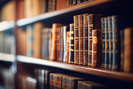 Blurred vintage library books image for video conferencing backgroundの素材