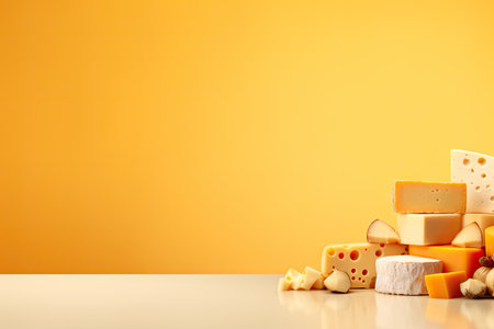Cheese assortment with blank backdrop conceptの素材