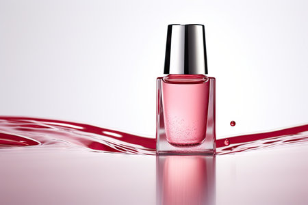Close up of nail polish bottle dropping on white backgroundの素材