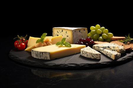 Cheese deli on black stone deskの素材