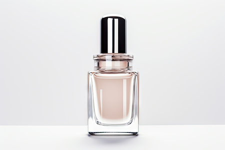 Clear nail polish in a bottle with brushの素材