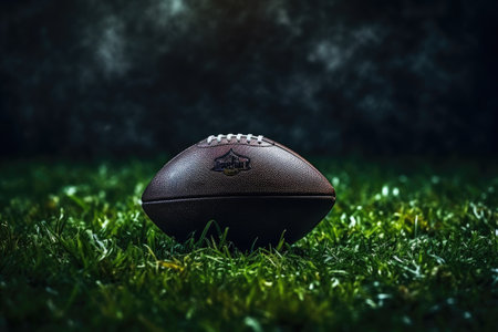 Concept of team sport American football on green grass dark backgroundの素材
