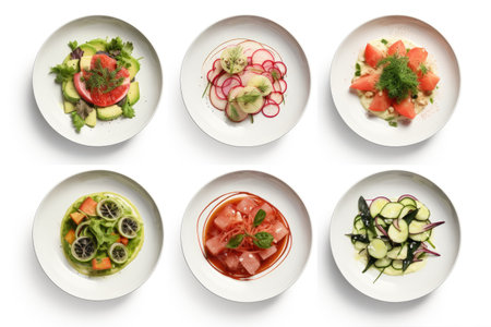 Delicious meals on white platesの素材
