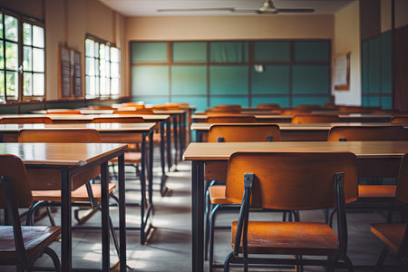 Empty classroom in high school Thailand interior for studying lessons vintage educational conceptの素材
