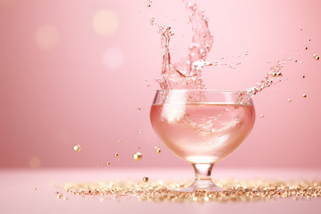 Gold glitter poured over pastel pink background serving as a festive backdrop for your projectの素材