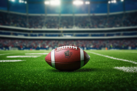 American football game on football fieldの素材