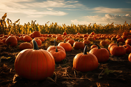 pumpkins in fieldの素材