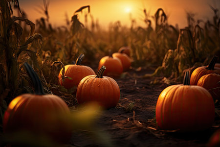 pumpkins in fieldの素材