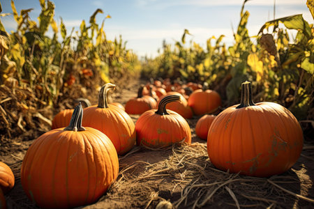 pumpkins in fieldの素材