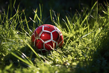 Football abandoned on the lawnの素材
