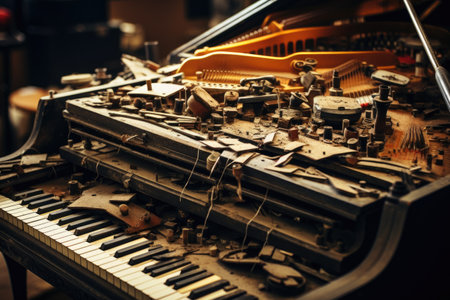 Fix disassembled old piano keys and hammersの素材