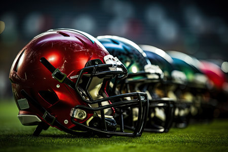 Football and helmets on the fieldの素材