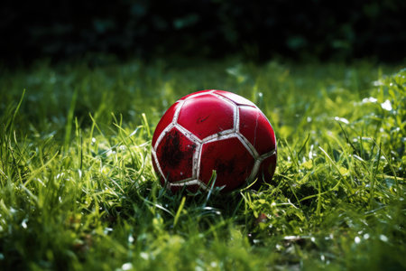 Football abandoned on the lawnの素材