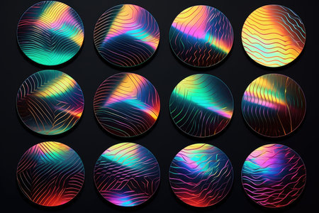 Iridescent foil tapes or snips for your design poster or sticker set with cool metallic holo stickerの素材
