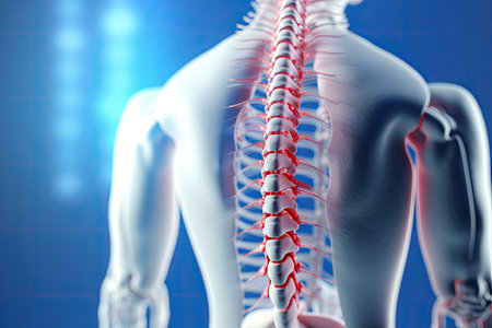 Human spine model depicts hnp and medical syringe on clean table Steroid injection for back pain Spiの素材
