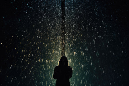 Rain falling on a dark backdropの素材