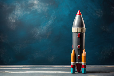Rocket pencil on chalkboard represents back to schoolの素材