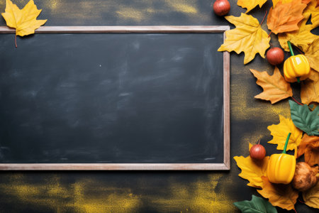 School restart Bus pencils tree sketch dry leaves blackboardの素材