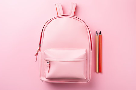 Back to school concept School supplies on pink backgroundの素材