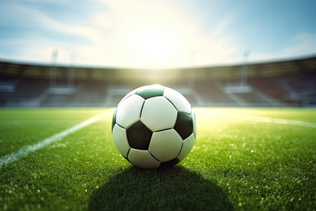 Soccer game setup with green fieldの素材