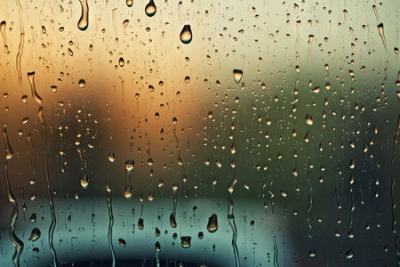 Rain falls on the window during stormy weatherの素材