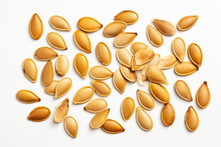 Pumpkin seeds on white background viewed from aboveの素材