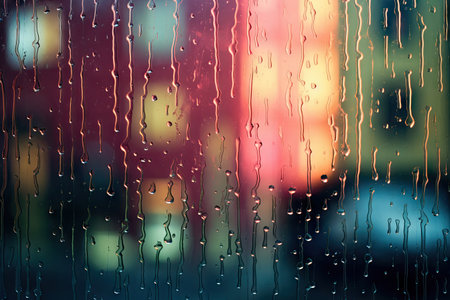 Rain drops on window with abstract lightingの素材