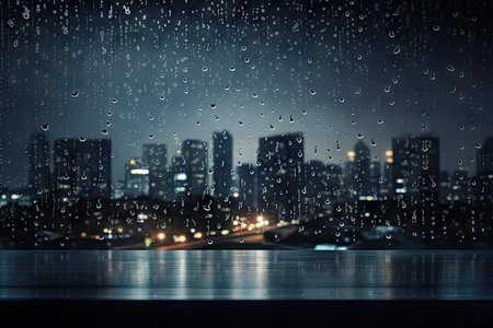 Rainy season rain on window s glass city skyline dark weather day Abstract rain scenery display or m