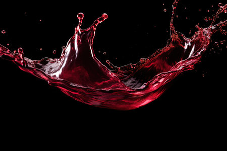 Abstract splashing of red wine on black background captured in a macro shotの素材
